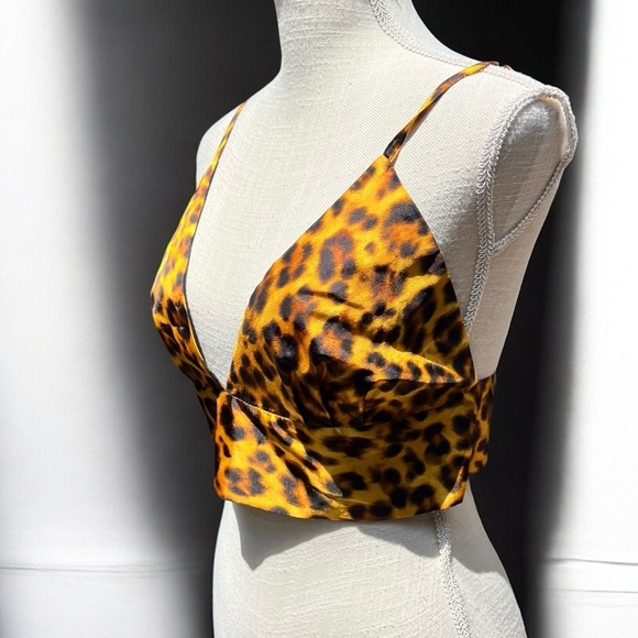 🌻NEW w/tags Sandro Cannes Leopard Cropped Bralette Top | FR Size 4 / US Size 10 - Picture 8 of 15